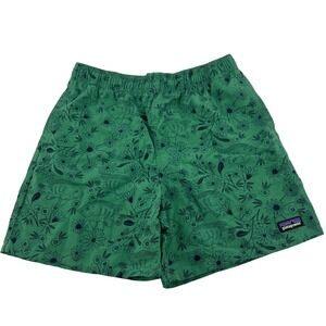 Patagonia Kids Green Fish Flower Print Elastic Shorts Sz XL (14) - Liner Removed